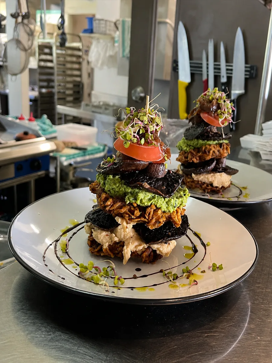 A stacked savoury dish prepared at Scarborough Fare
